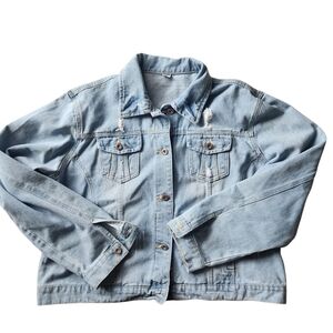 Light Blue Distressed Women's Denim Jacket